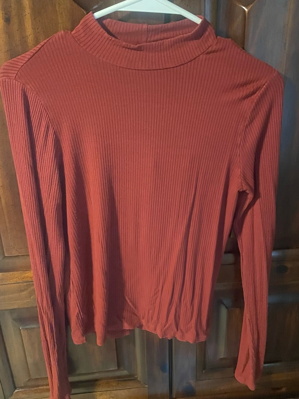 American Eagle Outfitters Ribbed Mock Neck Long Sleeve Top - Rust